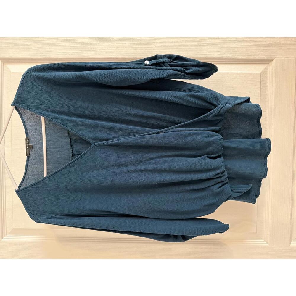 West Kei Teal Rayon Long Sleeve Blouse Size L